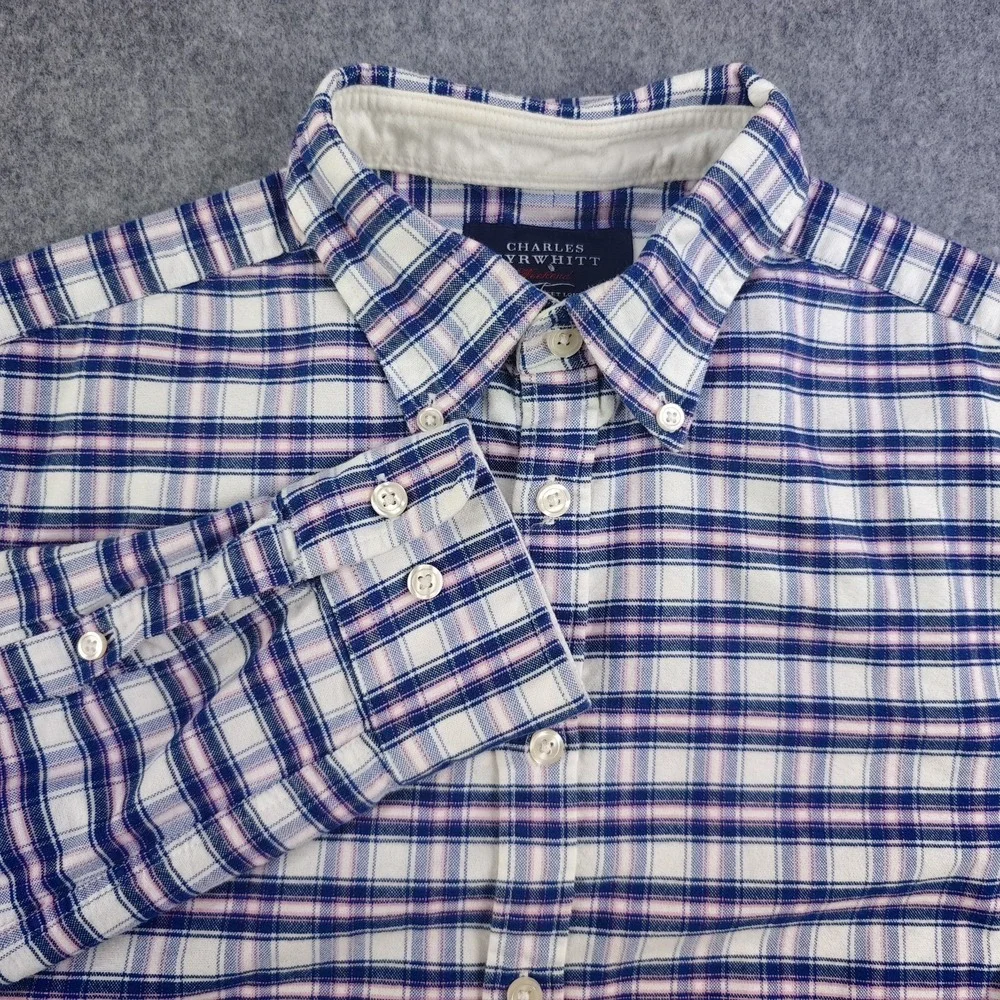 Charles‎ Tyrwhitt Shirt Mens Small Extra Slim Fit Blue Pink Plaid Long Sleeve